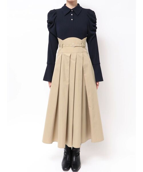 シャツカラーコルセットタックワンピース（ワンピース）｜dazzlin