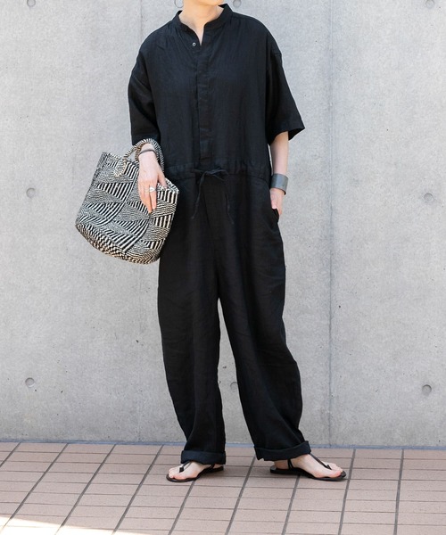 かぐれ（カグレ）の「リネンハーフスリーブオールインワン（サロペット