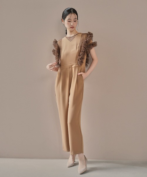 kaene（カエン）の「チュールフリルパンツドレス（つなぎ