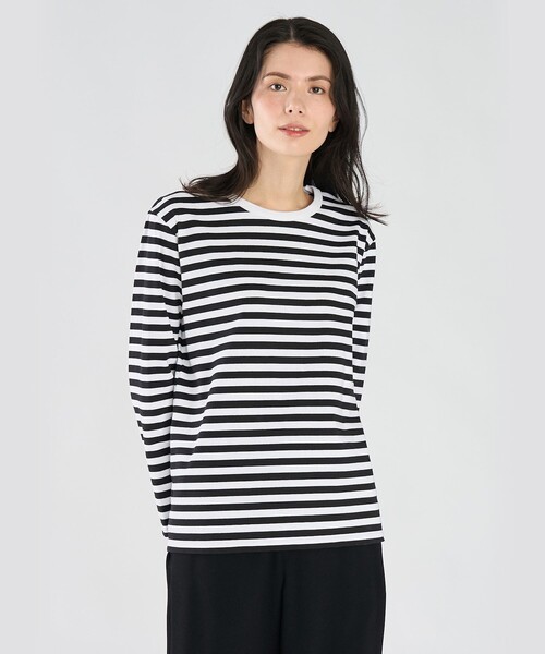 細ボーダー コットン 長袖 Tシャツ ”Cool”（Tシャツ/カットソー