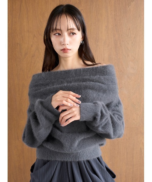 セール】【HIGH QUALITY】フォックスカシミヤオフショルプルオーバー