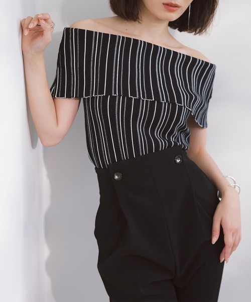 anuans チェック柄オフショルダートップス anuans チェック柄オフ