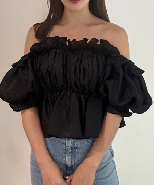 SNIDEL（スナイデル）の「ジャガードボリュームギャザーオフショル