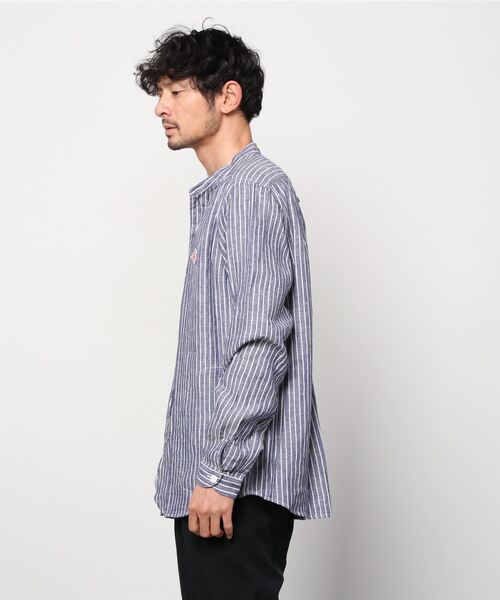 セール】DANTON/ダントン リネンストライプ バンドカラーシャツ ロング