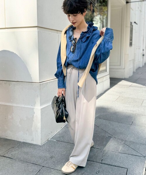 RM denim】フリルギャザーデニムブラウス（シャツ/ブラウス）｜Rie