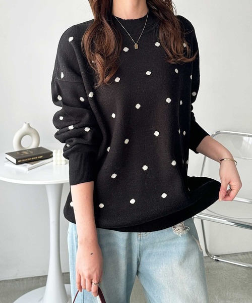 セール】【新色追加】ドット柄ニットプルオーバー（ニット/セーター
