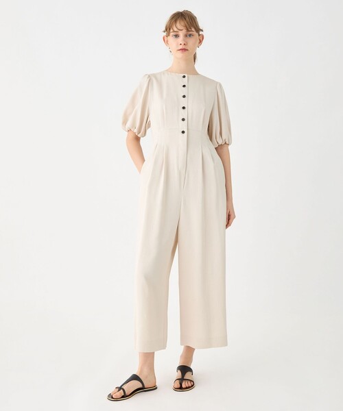 セール】セルロースツイル パフスリーブオールインワン（つなぎ