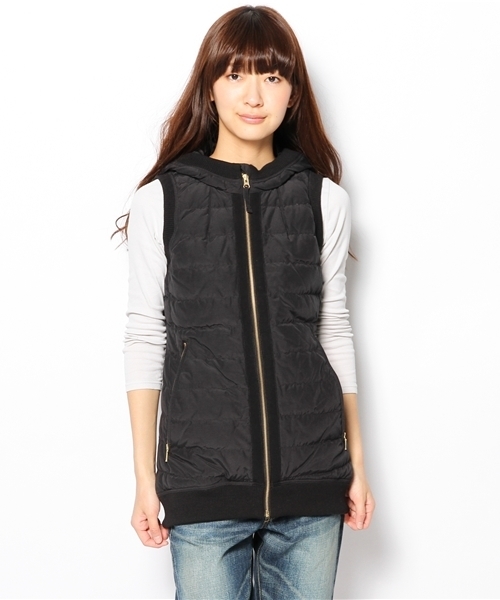 PLST（プラステ）の「フード付ロングダウンベスト（ダウンベスト