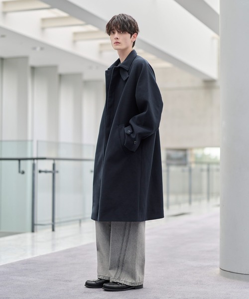 セール】ビッグシルエットウールタッチ比翼ステンカラーコート（ステン