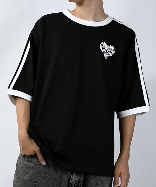 oversize sleeve line ringer T-shirt/オーバーサイズ 袖ライン