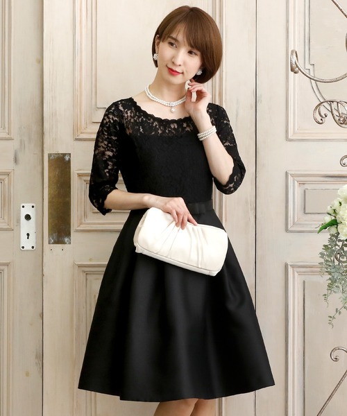 ミニ丈&七分袖フォーマルレースクラシック大きいサイズ結婚式
