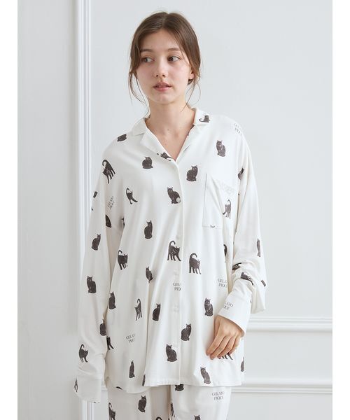 セール】CAT総柄シャツ（ルームウェア/パジャマ）｜gelato pique