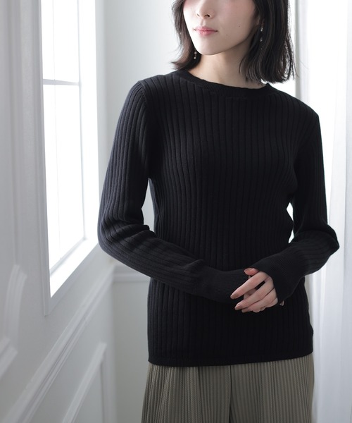 セール】ラウンドネックリブニット（ニット/セーター）｜ElegChic