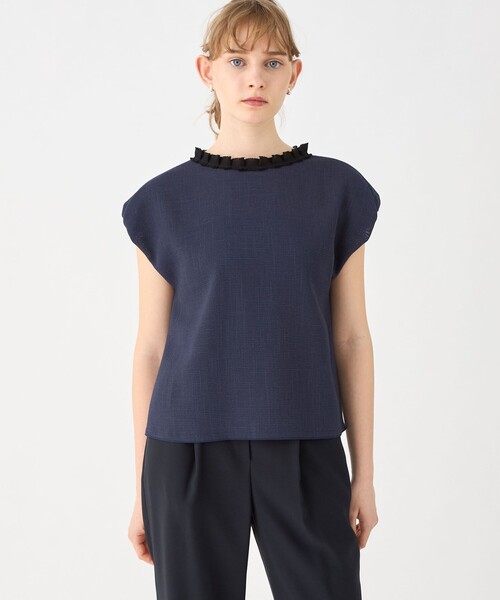 セール】ポリエステルレーヨンカラミ フレンチスリーブブラウス