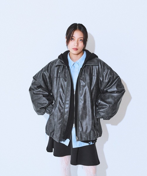 ヴィンテージパファーレザーブルゾン【中綿入りで冬の防寒も