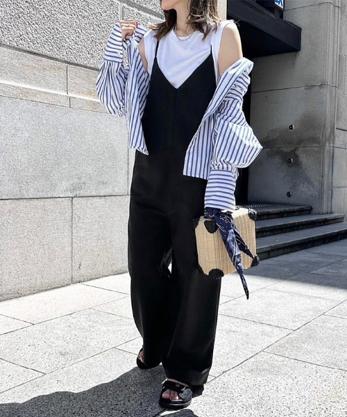 セール】【3サイズ展開】きれいめツイルワイドキャミサロペット