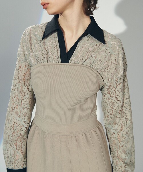 セール】レースレイヤードニットワンピース（ワンピース）｜GRACE