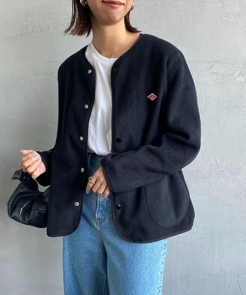 DANTON/ダントン] フリース ノーカラーカーディガン（ノーカラー