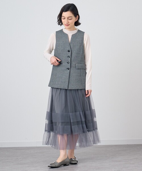 セール】【セットアップ対応商品】ワッフルツイードペプラムジレ