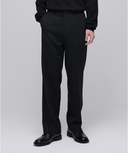 ウールフランネルワイドスラックス【チャコールグレー】（スラックス