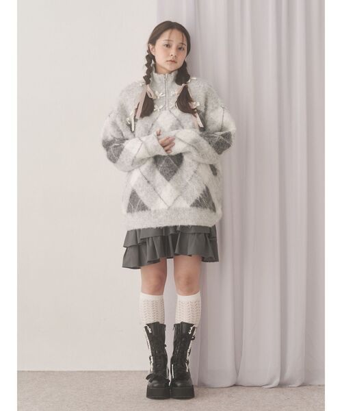 merry jenny メリージェニー fluffyアーガイルZIPニット セール