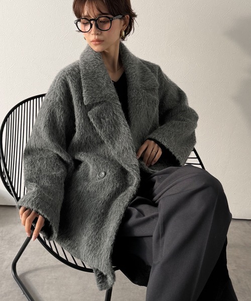 セール】ふわり纏うだけで上品見え。2wayシャギーダブルビックカラー