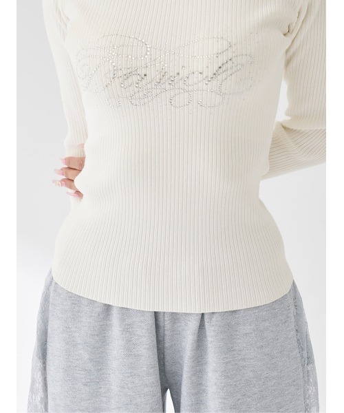 ビジューロゴボートネックニットトップス（ニット/セーター）｜Darich