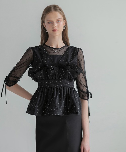 セール】【LEJA】ドットストーンペプラムチュールワンピースドレス 2点