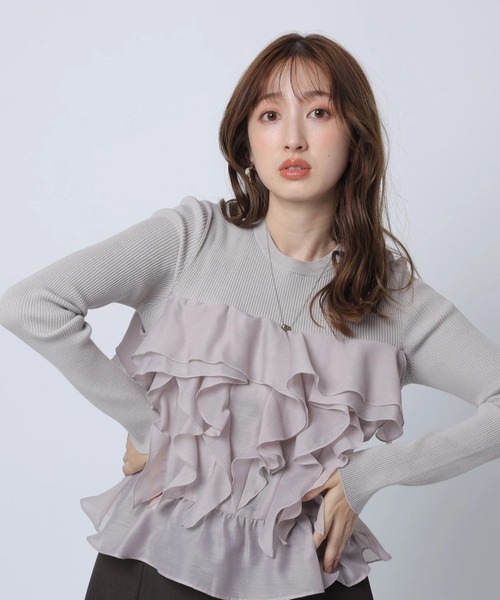 セール】2wayシアーフリルリブニット（ニット/セーター