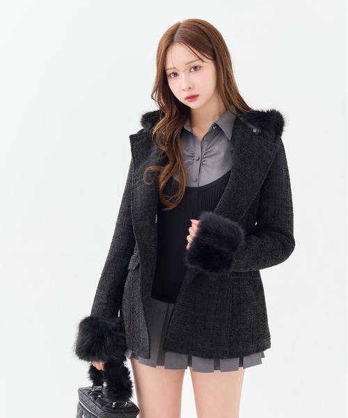 Twinkle Button Tweed Coat（ダウンジャケット/コート）｜andwang