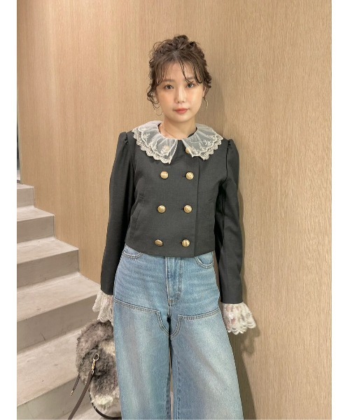 L.B CANDY STOCK]スカラップビジューアタッチドジャケット（テーラード