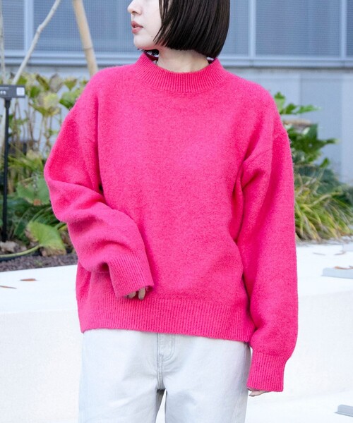 セール】フラッフィーモックネック ウォッシャブルニット（WEB限定