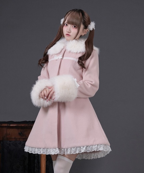 ファーカラー付きリボンフレアコート（その他アウター）｜Pal elfy