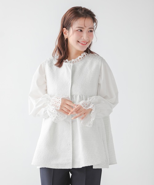 セール】ジャガードペプラムジレ（ベスト）｜Fit more（フィットモア