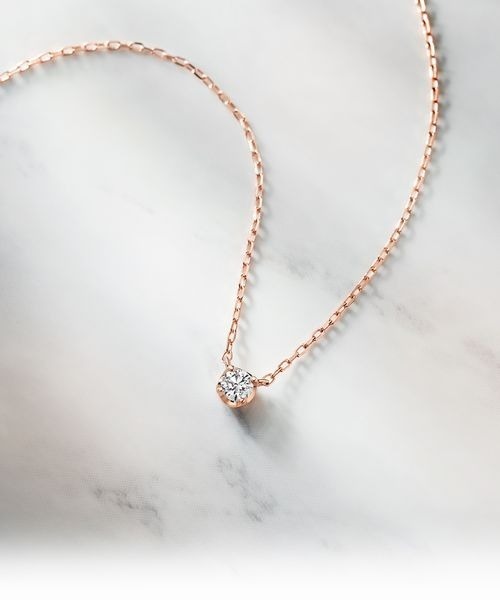 K10ピンクゴールド 一粒 ダイヤモンド ネックレス（ネックレス）｜4