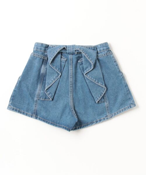 リボンガーリーデニムショートパンツ /フェミニントレンド（デニム