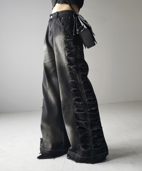 セール】【 4size 】ヘビークラッシュサイドダメージブラック