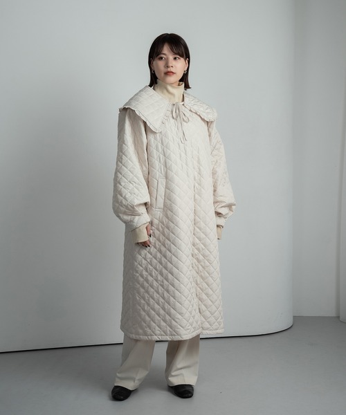I_am（アイアム）の「quilting big collar long coat / キルティング