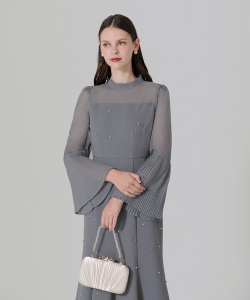 Leja（レジャ）の「【LEJA】パールビジュー付き透け感プリーツフレア