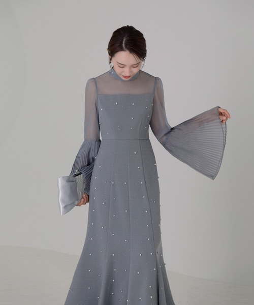 Leja（レジャ）の「【LEJA】パールビジュー付き透け感プリーツフレア