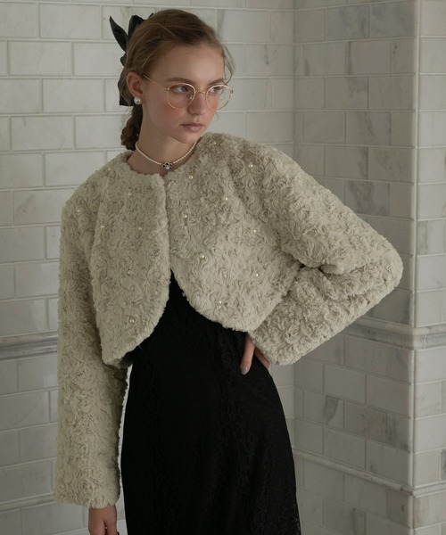 セール】【BONLECILL noir】パール付きワイドスリーブフェイクファー