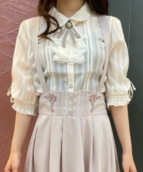 axes femme（アクシーズファム）の「ストライプラッフルフリルブラウス