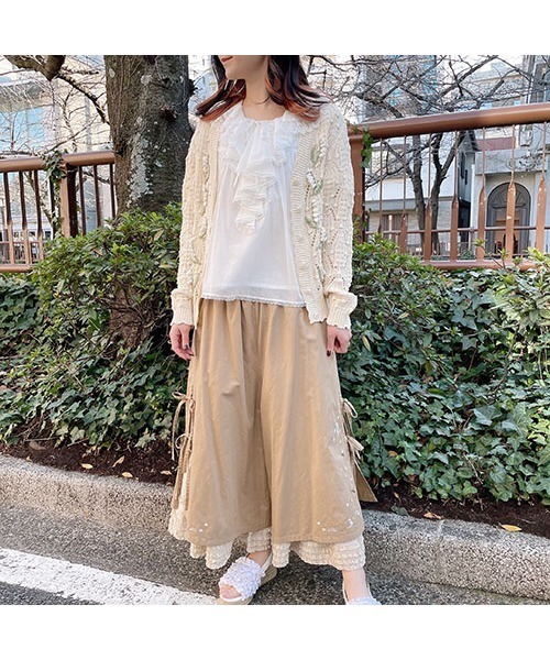 Verybrain♡ピンクベージュ レース装飾 ワイドパンツ Verybrain パンツ