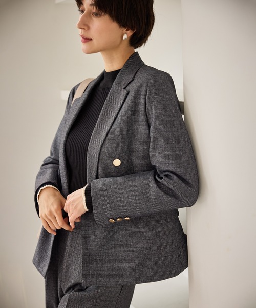セール】レディハンサムシリーズ ウールライク金ボタンジャケット(半