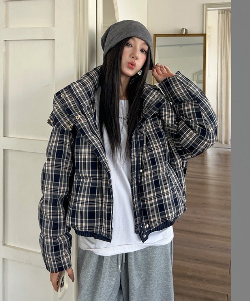 セール】チェック柄エコダウンジャケット（ダウンジャケット/コート