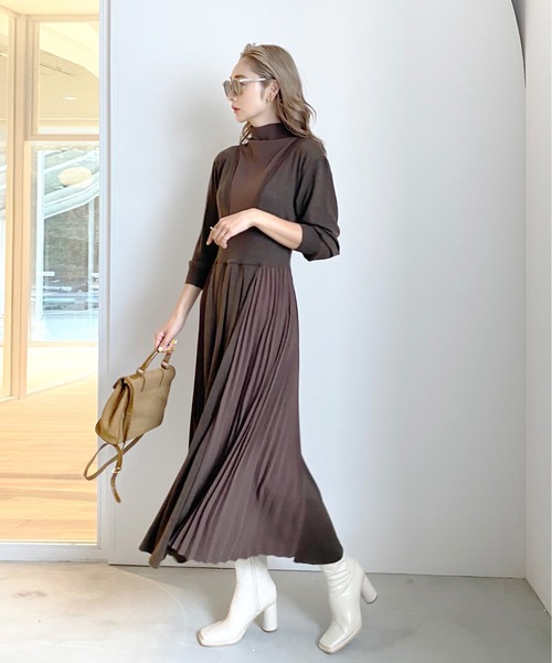 Ameri（アメリ）の「SIDE PLEATS KNIT DRESS（ワンピース）」 - WEAR