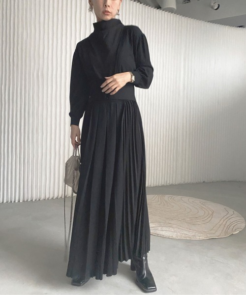 Ameri（アメリ）の「SIDE PLEATS KNIT DRESS（ワンピース）」 - WEAR