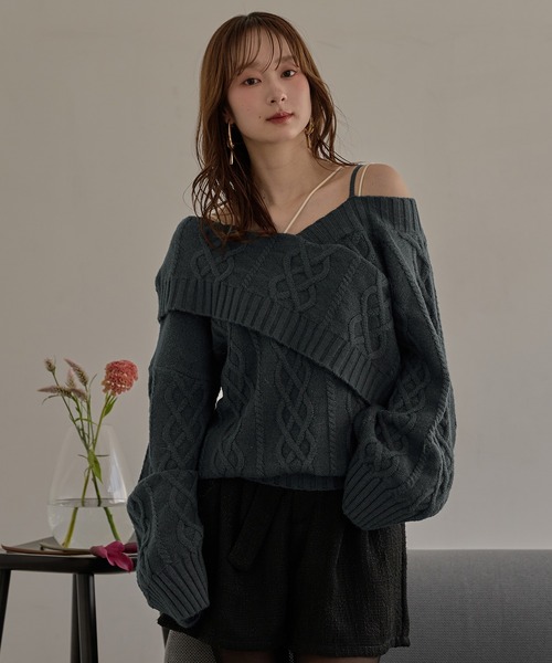 mideal（マイディール）の「one shoulder cable knit / ワンショル