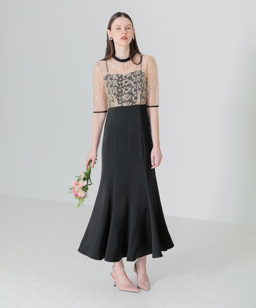 Leja（レジャ）の「【LEJA】レース花柄透け切り替えロング丈マーメイド