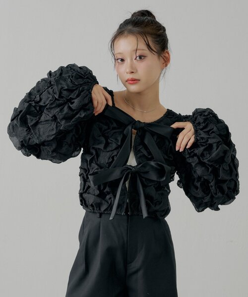 SALON by Chico】前後2wayフロントリボンポコポコブラウス（シャツ